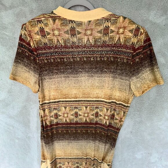 Joseph Ribkoff Gold Brown Ochre Foil Detail Short Sleeve Maxi Duster Chest 40" - Picture 6 of 9